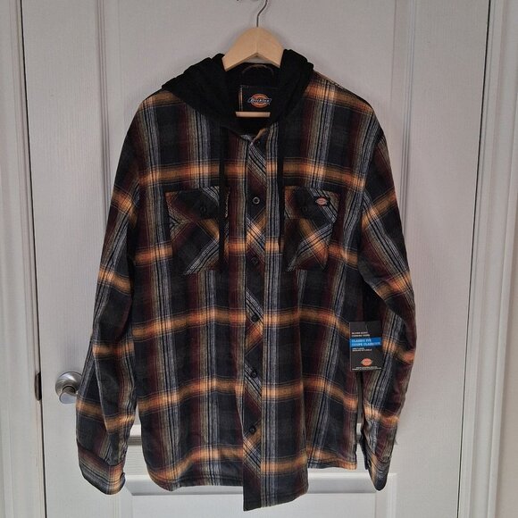 Dickies Lined Flannel Woven Shirt Jacket Men's L Hoodie Workwear Utility NEW - Picture 1 of 5